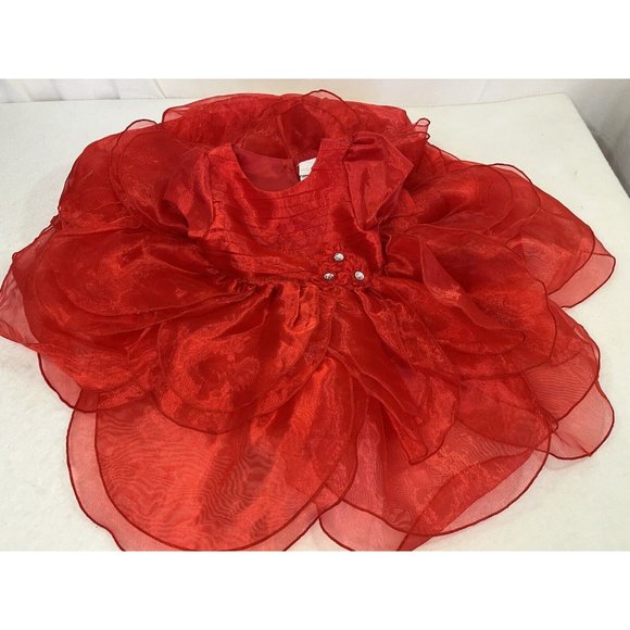 Nannette Baby Red Tulle Sheer Dress 18 months Circle Party - Picture 2 of 14